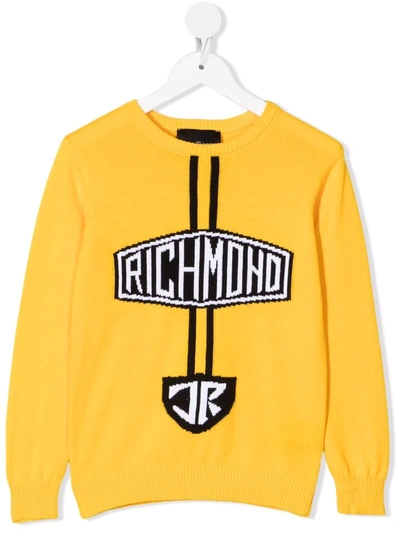 John Richmond Junior Teen Intarsia Logo Cotton Jumper In Yellow