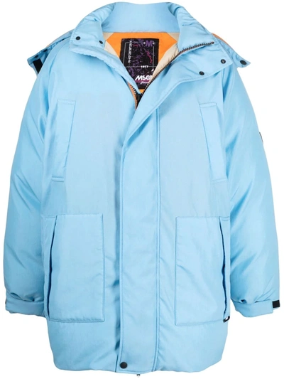 Msgm Hooded Reversible Down Jacket In Light Blue