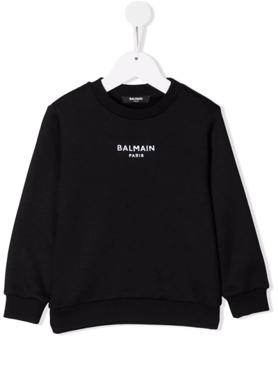 Balmain Kids' Black/white Logo-print Cotton-blend Sweatshirt 4-16 Years 10 Years In 黑色