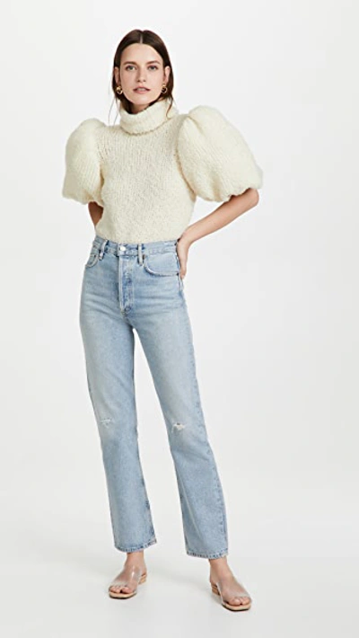 Aje Puff-sleeve Wool-blend Turtleneck Sweater In Ivory