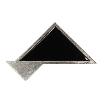 Saint Laurent Silver & Black Geometric Brooch In 8110 Argent Oxyde/bl