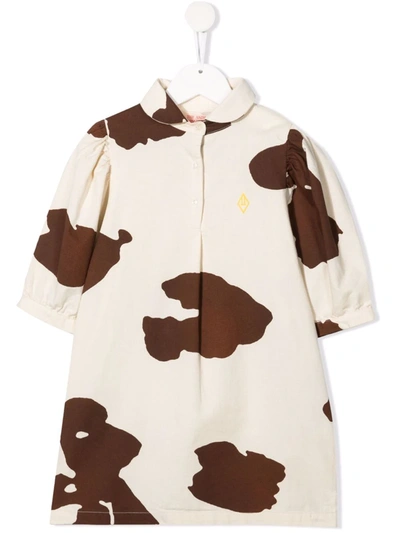 The Animals Observatory Ivory Dress For Girl With Yellow Logo In White