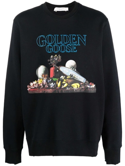 Golden Goose Graphic-print Cotton Sweatshirt In Black