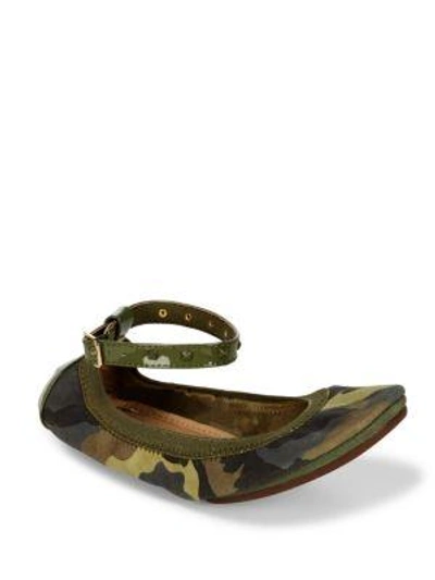 Yosi Samra Leather Ankle Strap Flats In Limette