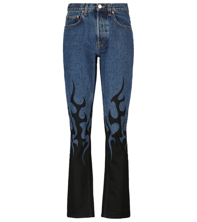 Vetements Flame-print Straight-leg Jeans In Navy Blue