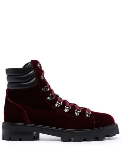 Jimmy Choo Eshe Velvet Lace-up Ankle Boots In Red