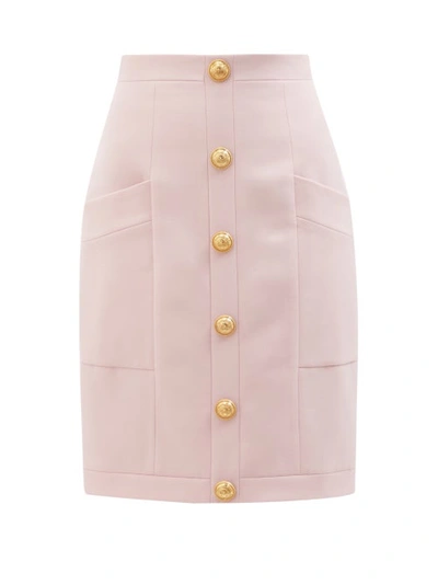 Balmain High-rise Buttoned Wool Skirt In Pale Pink