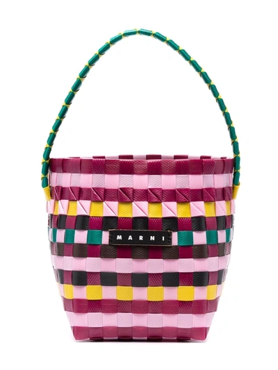 Marni Kids' Woven Calf Leather Bag In Pink