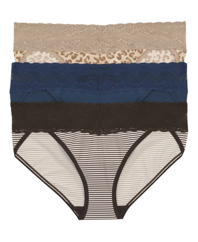 Natori Intimates Bliss Perfection One-size V-kini 3 Pack Panty In Animal Print/rainstorm/licorice