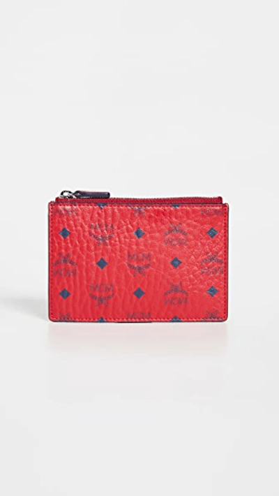 Mcm Visetos Leather Key Pouch In Candy Red