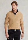 Ralph Lauren Cable-knit Cashmere Quarter-zip Sweater In Camel Melange