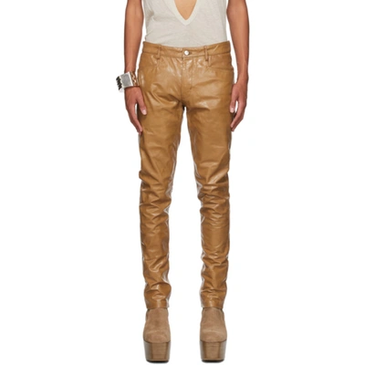 Rick Owens Tan Leather Tyrone Pants In 24 Honey