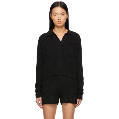 Rag & Bone Maxine Ribbed Merino Wool-blend Polo Shirt In Black