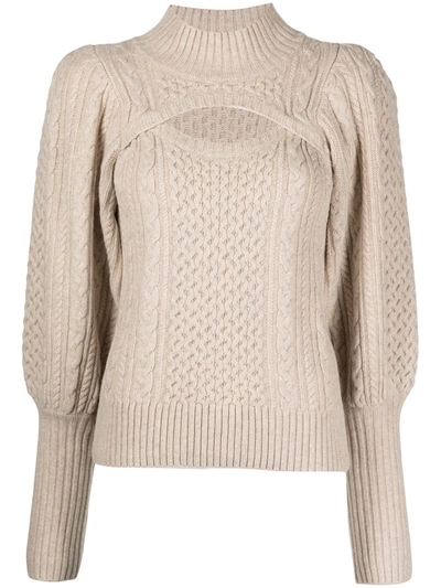 Sea Juliette Cable Stitch Cutout Merino Wool Sweater In Barley
