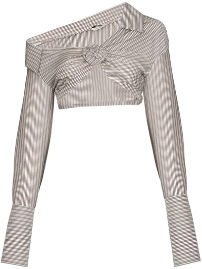 Fendi 3d Rose Striped Cropped Shirt In Brown,white