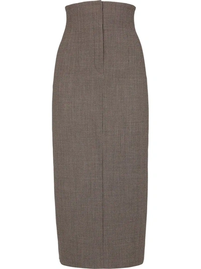 Fendi Micro Check High Waist Wool Pencil Skirt In Beige
