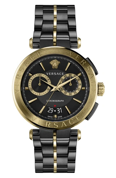 Versace Aion Chrono Two-tone Chronograph Bracelet Watch In Black/black