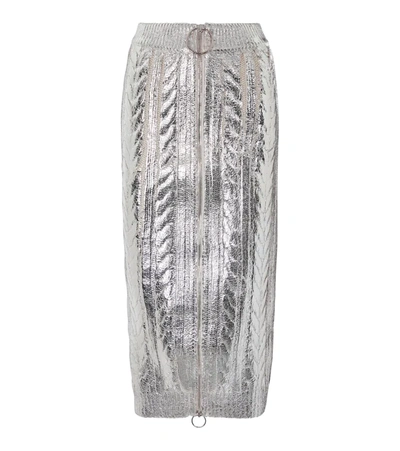 Balmain Metallic Cable-knit Wool And Lyocell-blend Midi Skirt In Silver