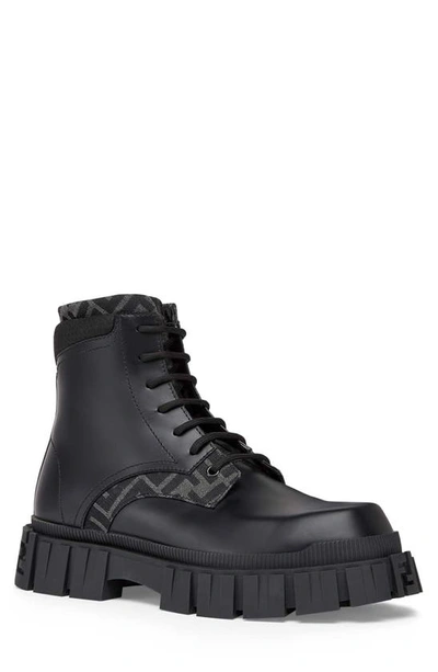 Fendi Force Logo-embroidered Leather Biker Boots In Black