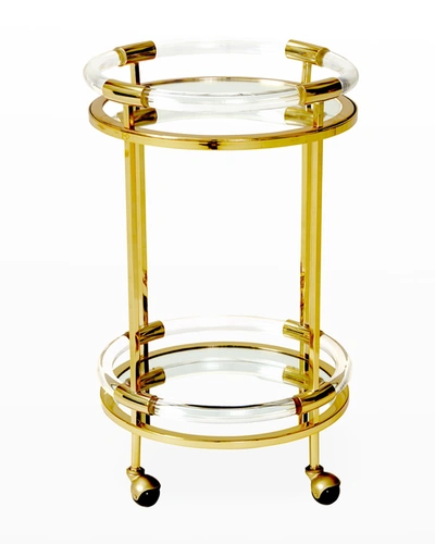 Jonathan Adler Jacques Round Bar Cart In Brass/clear