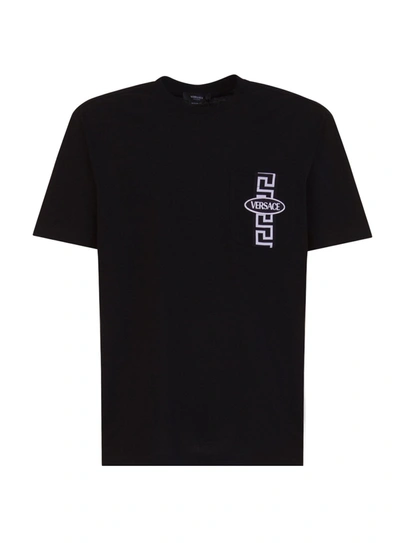 Versace Logo-embroidered T-shirt In Nero