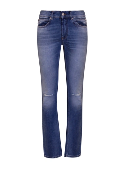 Versace Distressed-effect Straight-leg Jeans In Blu
