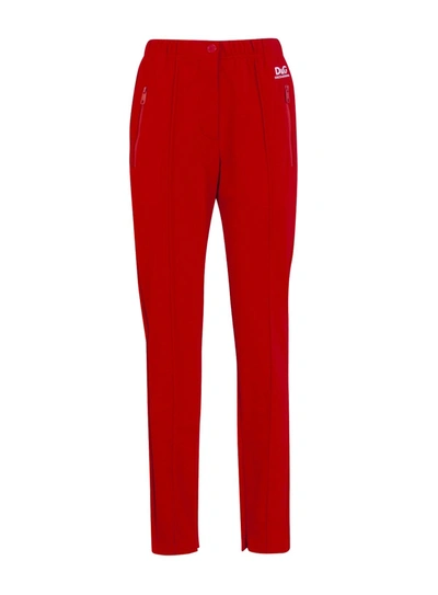 Dolce & Gabbana Full Milano Pants With Dg Logo Print In Rosso