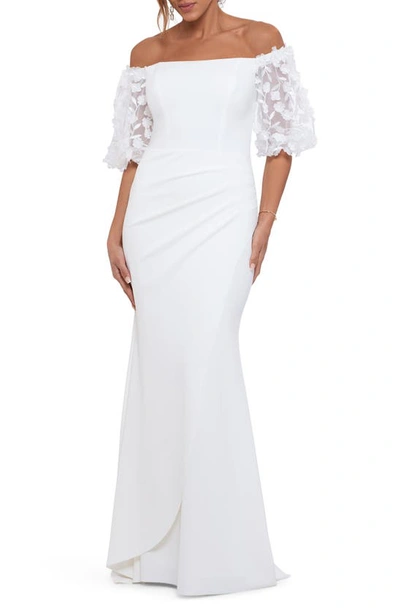 Xscape Off The Shoulder Floral Appliqu Trumpet Gown In White | ModeSens