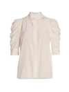 Frame Gillian Silk Collared Puff-sleeve Top In Rose