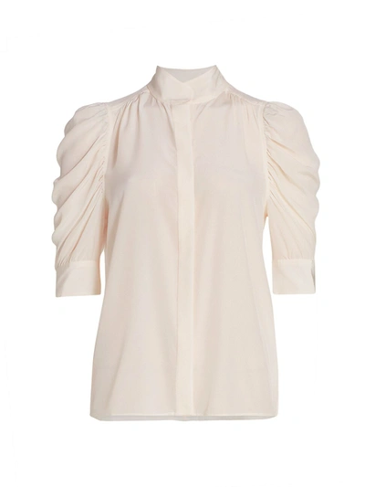 Frame Gillian Silk Collared Puff-sleeve Top In Rose