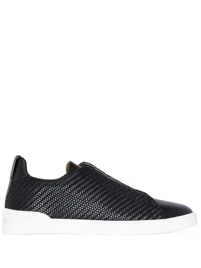 Ermenegildo Zegna Pelletessuta Woven Leather Low-top Trainers In Black