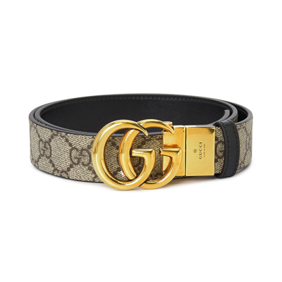 Gucci Brown Gg Marmont Reversible Leather Belt In Neutrals