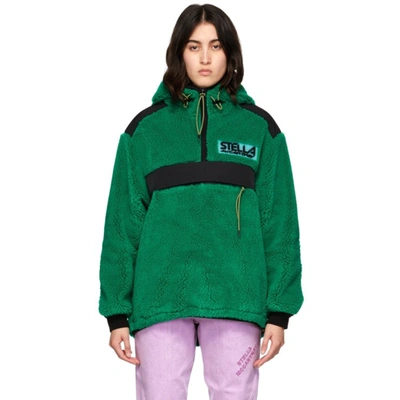 Stella Mccartney Marlee Oversized Paneled Fleece And Cotton-shell Hoodie In Bright Green