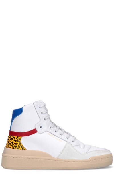 Saint Laurent Sl24 High-top Colorblock Canvas Sneakers In White