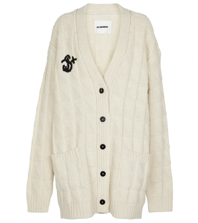 Jil Sander Plus Embroidered Ribbed-knit Wool Cardigan In Ivory