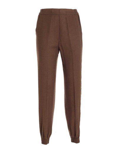 Etro Geometric Embroidery-tape Tapered Trousers In Brown