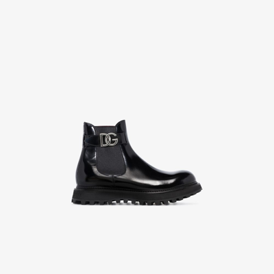 Dolce & Gabbana Black Brushed Calfskin Ankle Boots With Extra-light Sole