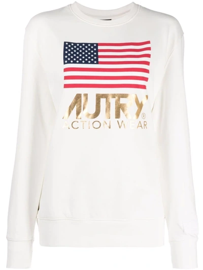 Autry American Flag Metallic Logo-print Sweatshirt In 白色
