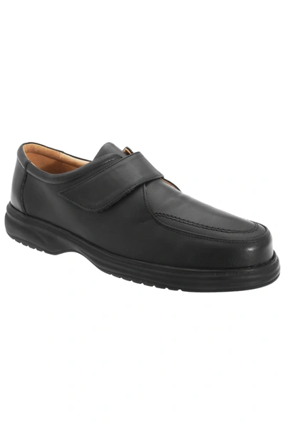 Roamers Mens Superlite Wide Fit Touch Fastening Leather Shoes In Black