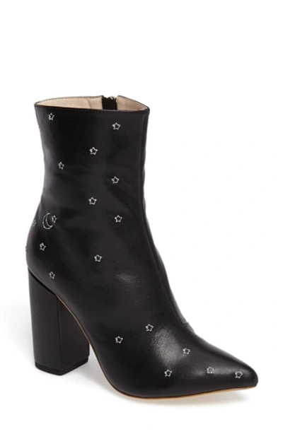 Raye Miles Leather Embroidered Star High-heel Booties In Black Leather