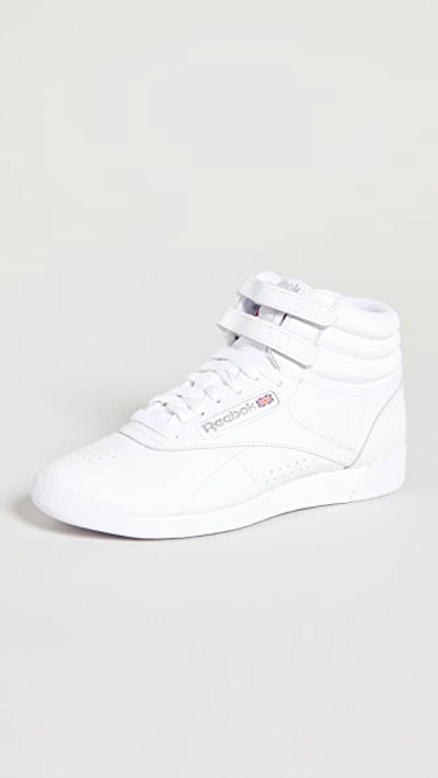 Reebok Freestyle Hi Sneakers In White/silver
