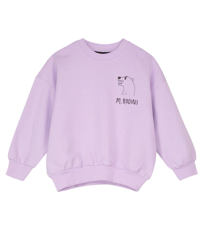 Mini Rodini Kids' Polo Bear-motif Organic-cotton Sweatshirt In Purple