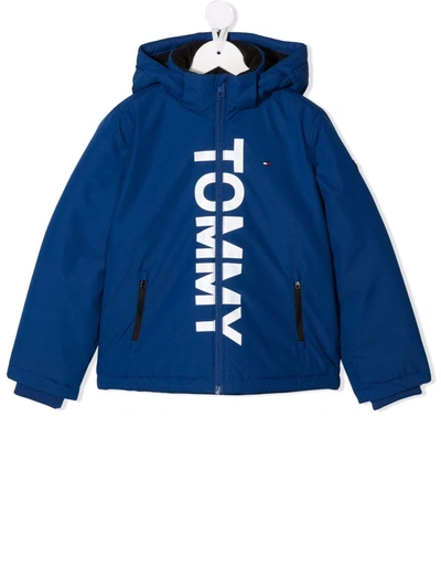 Tommy Hilfiger Junior Teen Logo-print Hooded Bomber Jacket In Blue