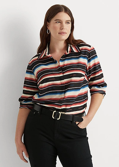 Lauren Woman Blanket-stripe Crepe Shirt In Polo Black Multi
