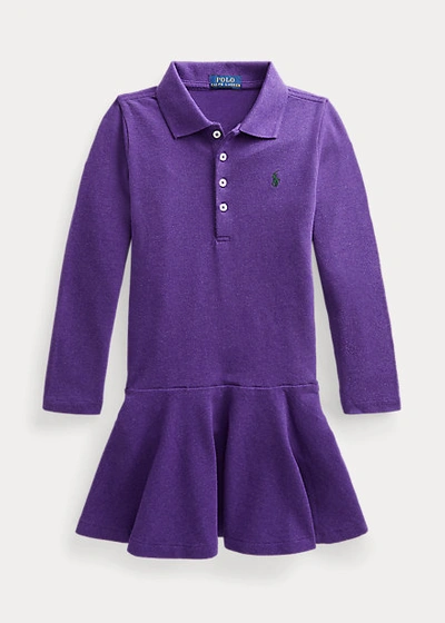 Polo Ralph Lauren Kids' Mesh Long-sleeve Polo Dress In Fall Royal