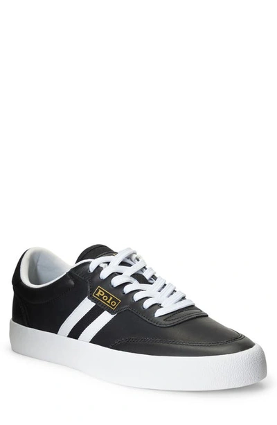 Ralph Lauren Court Leather Sneaker In Black/white