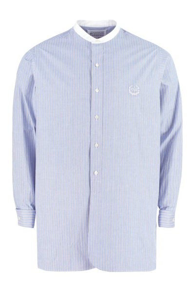 Maison Margiela Button-up Collarless Shirt In Blue
