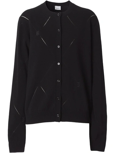 Burberry Tb Monogram Embroidered Cardigan In Black