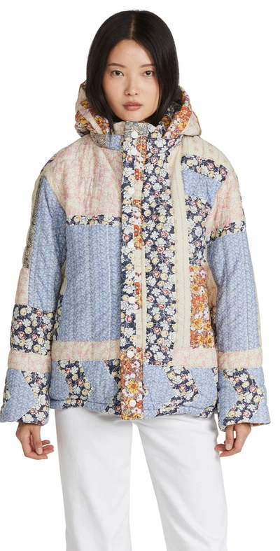 Sea Sydney Hooded Patchwork Quilted Cotton Jacket In Blue