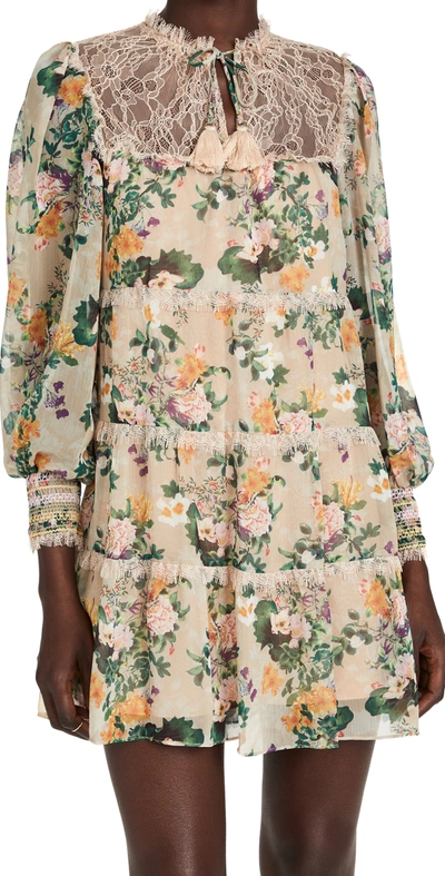 Alice And Olivia Marcie Floral Long Sleeve Minidress In Multi-colour